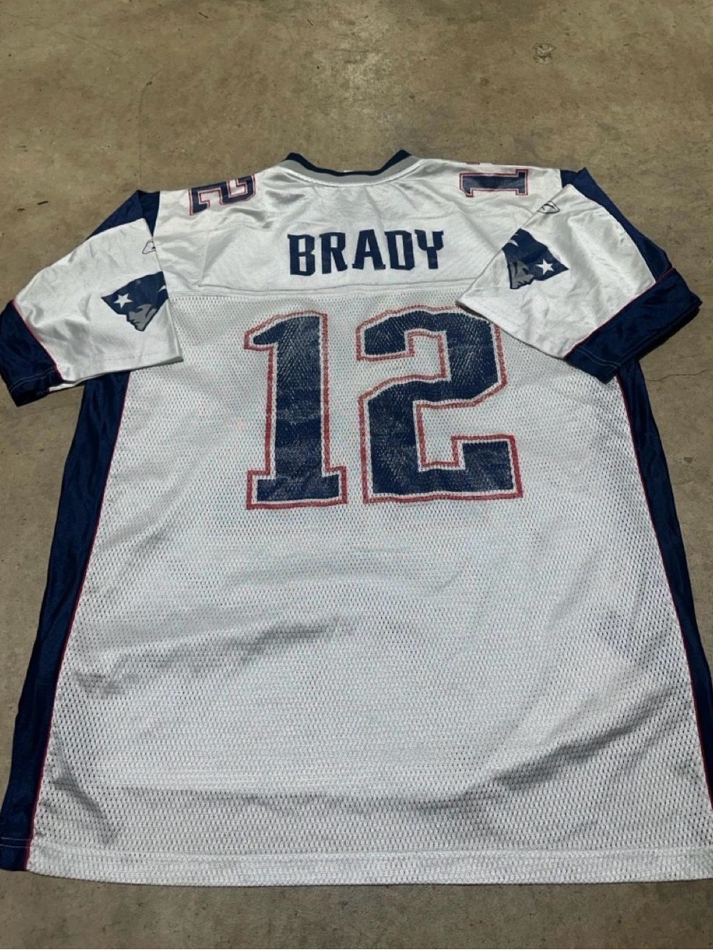 Reebok White & Navy Tom Brady #12 Football Jersey